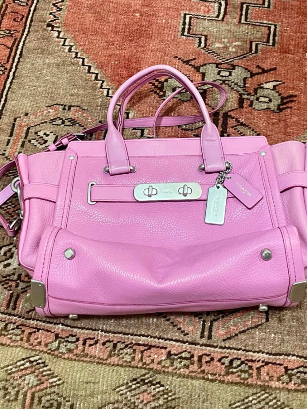 Authentic COACH Swagger 27 Leather Satchel Crossbody Bag - Dahlia